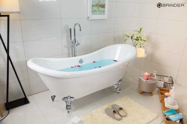 BRAIDER Akrylowa Wanna Wolnostojąca ANTIQUA 150 x 72 cm Biała Retro