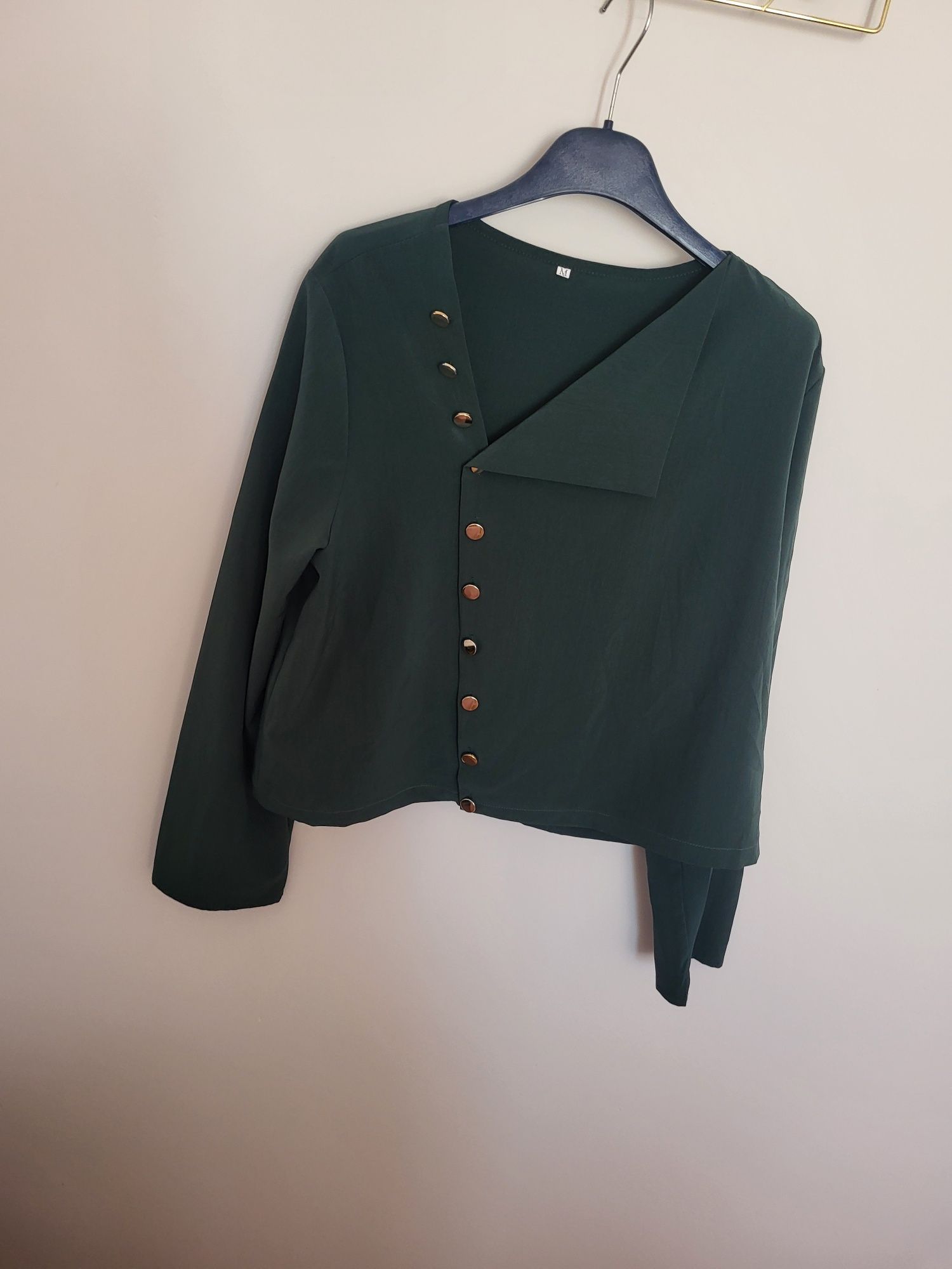 Zielona krótka elegancka koszula butelkowa zieleń M