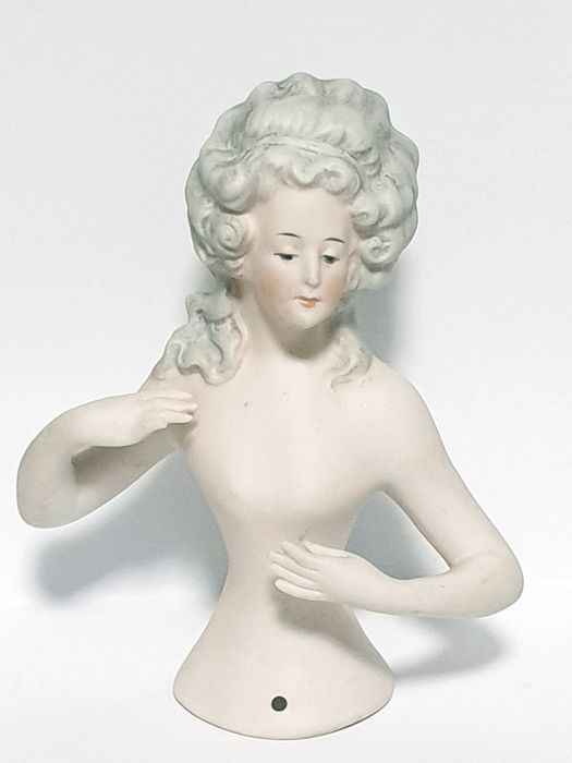 Linda antiga boneca / Pincushion doll em porcelana marcada