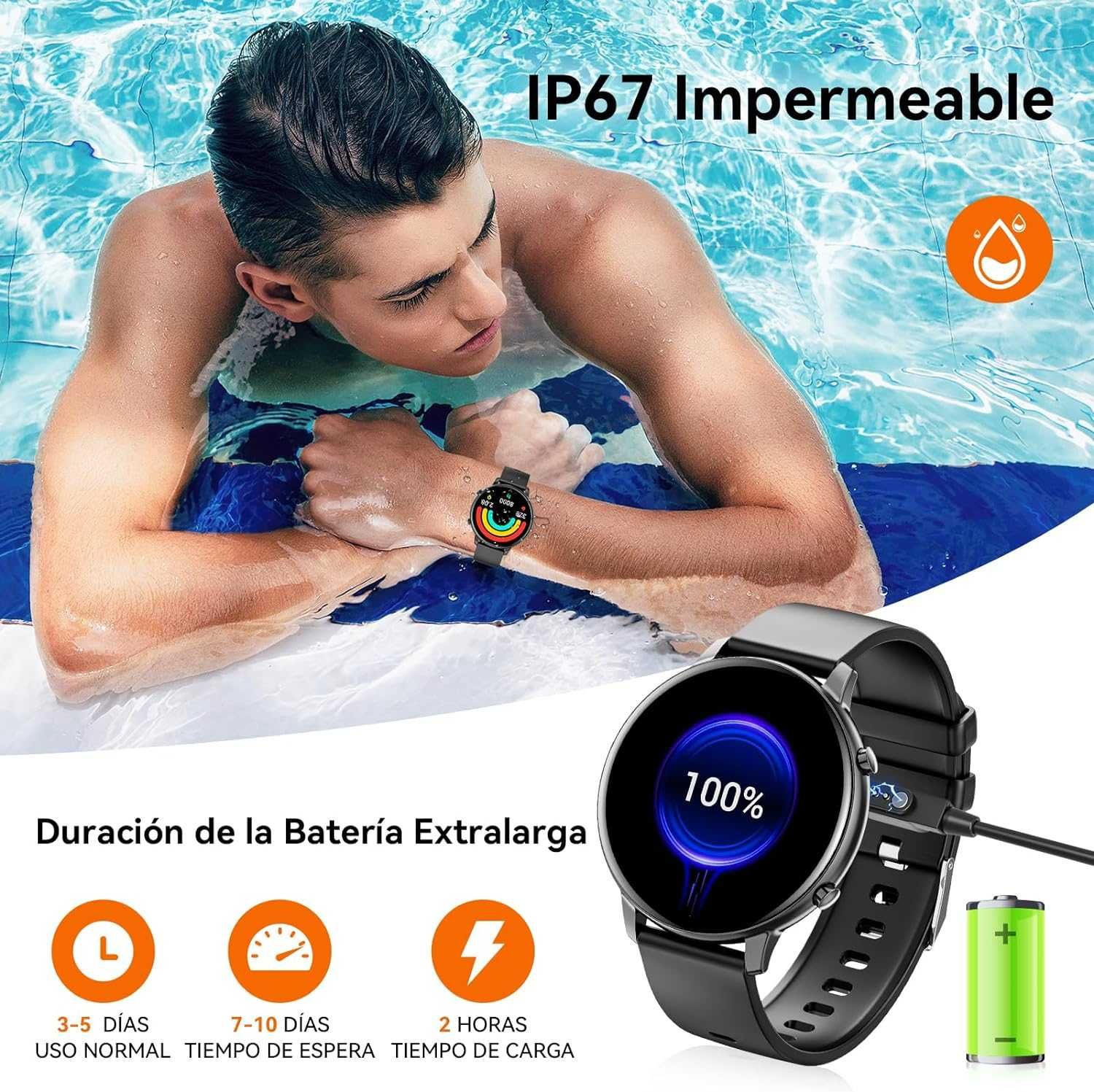 Smartwatch 1,39" IP67 impermeável, Bluetooth, batimento cardiaco, etc