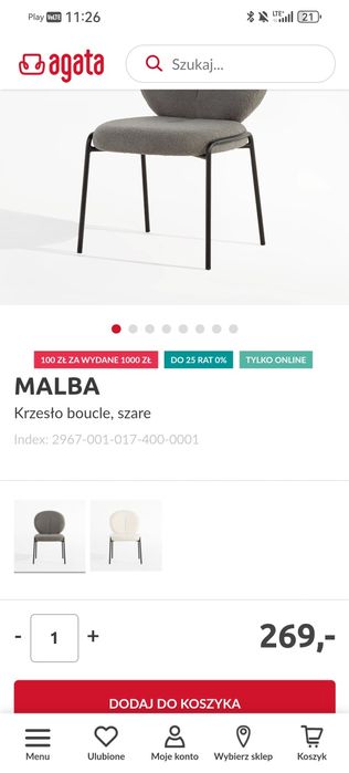4 Krzesła MALBA boucle szare Nowe. Bardzo wygodne. Wysyłka lub odbiór