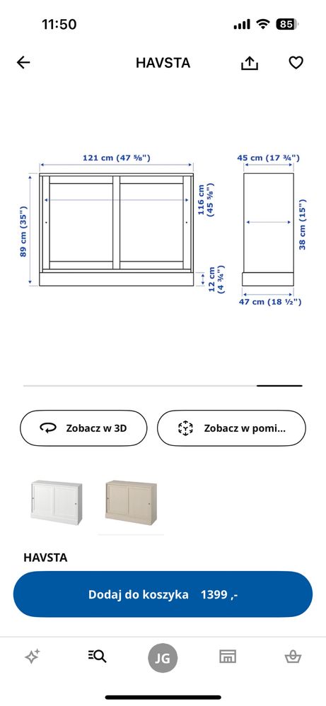 Zestaw mebli Ikea Havsta szare + gratis stolik