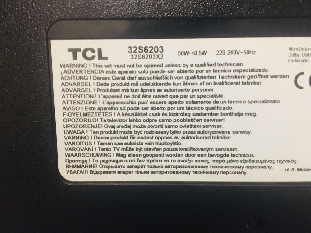 Telewizor TCL uszkodzony