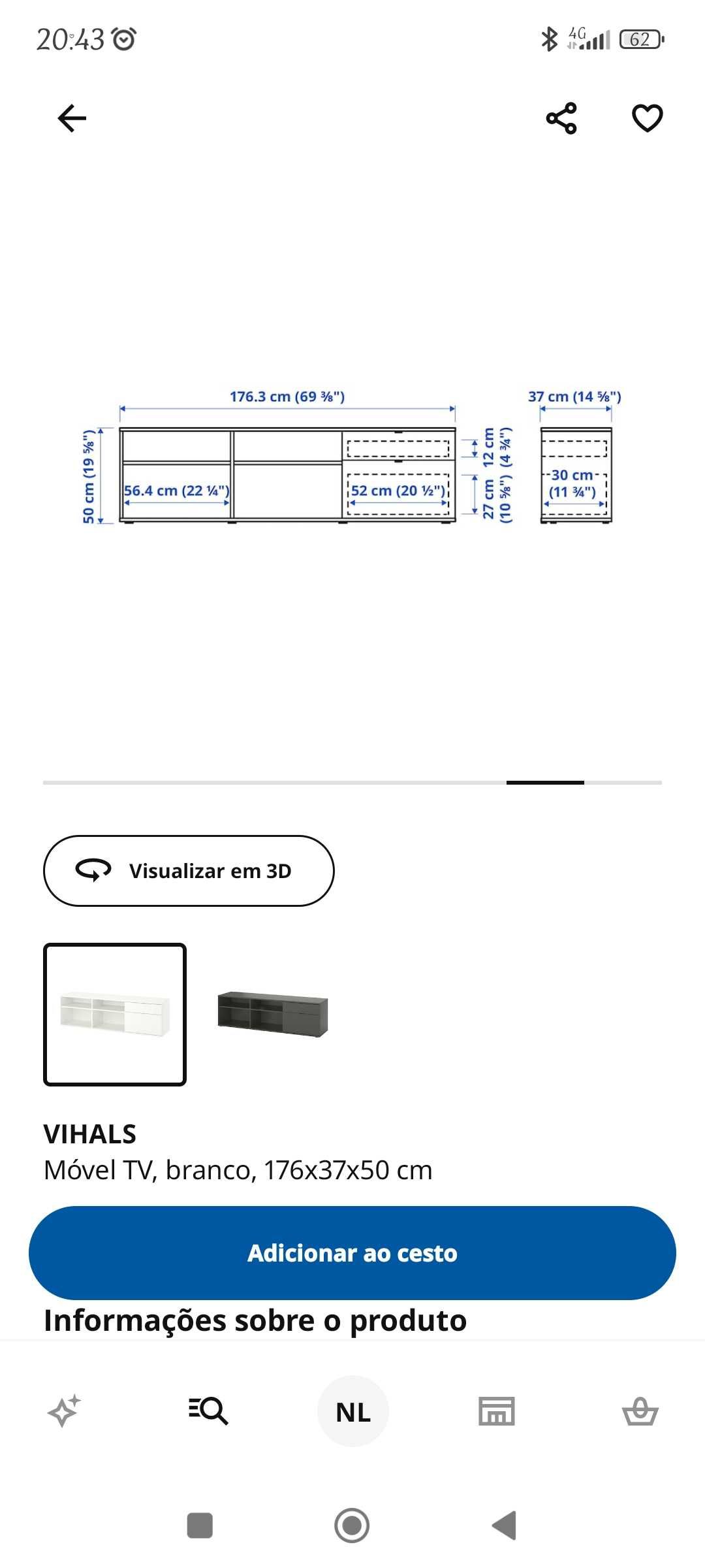 Mesa TV branco 176x37
