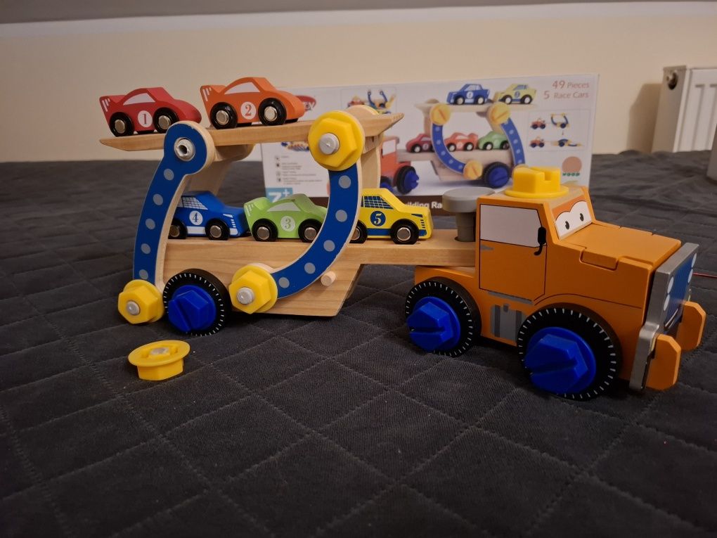 Acool Toy drewniana laweta z autkami