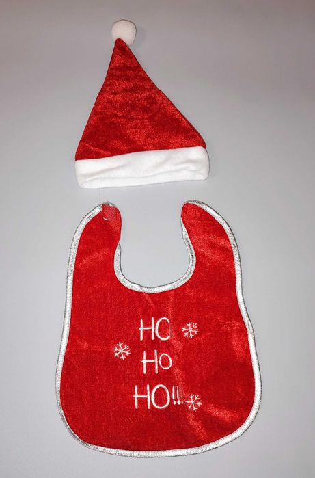 Śliniak,Komplet Dla Niemowlaka,ŚWIĄTECZNY Śliniak I Czapka Mikołajowa.