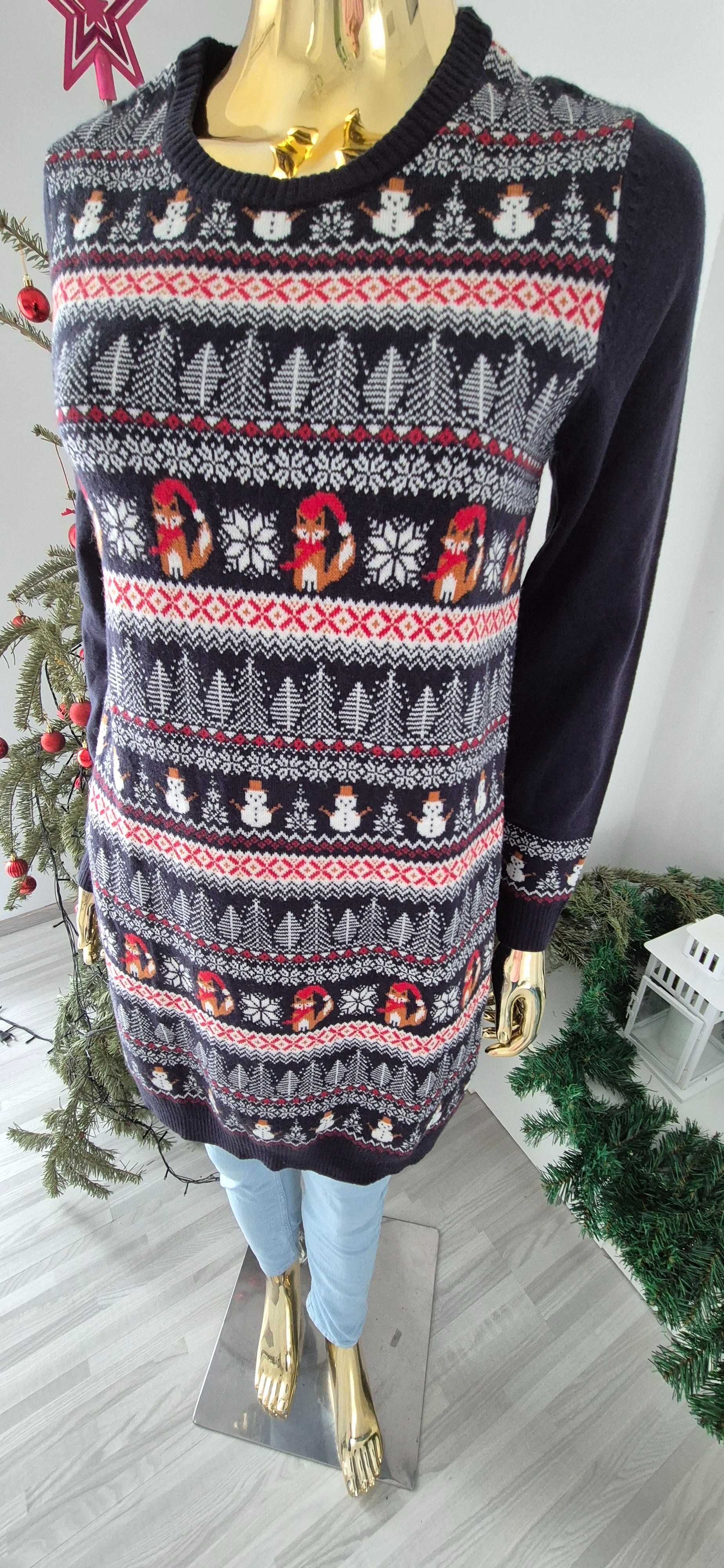 Granatowy długi sweter S