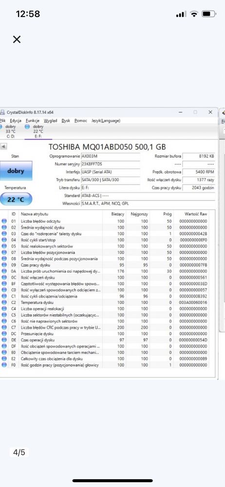 Dysk 500 Gb Stan Dobry 2,5 Calowy do Laptopa Konsoli