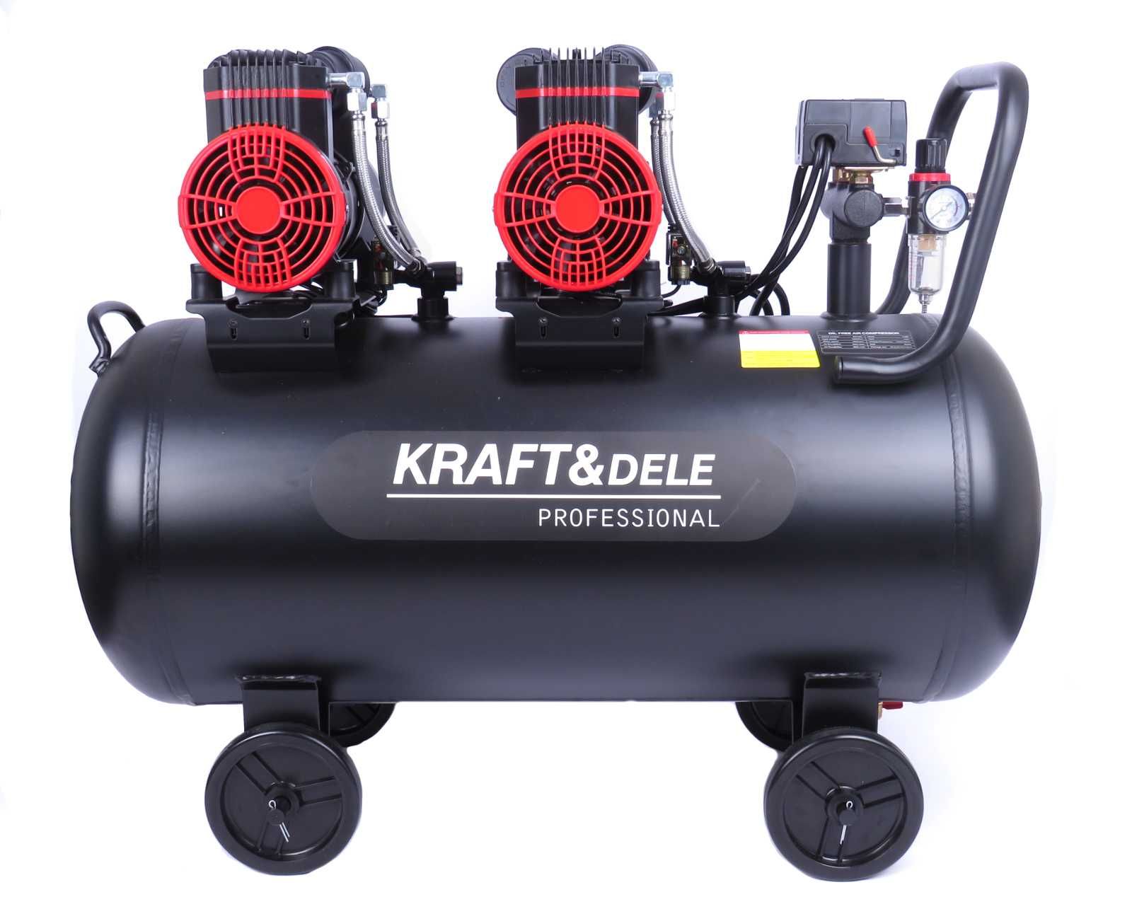 KRAFT&DELE Kompresor 100l Cichy Bezolejowy 2 Pompy Sprężarka KD1392