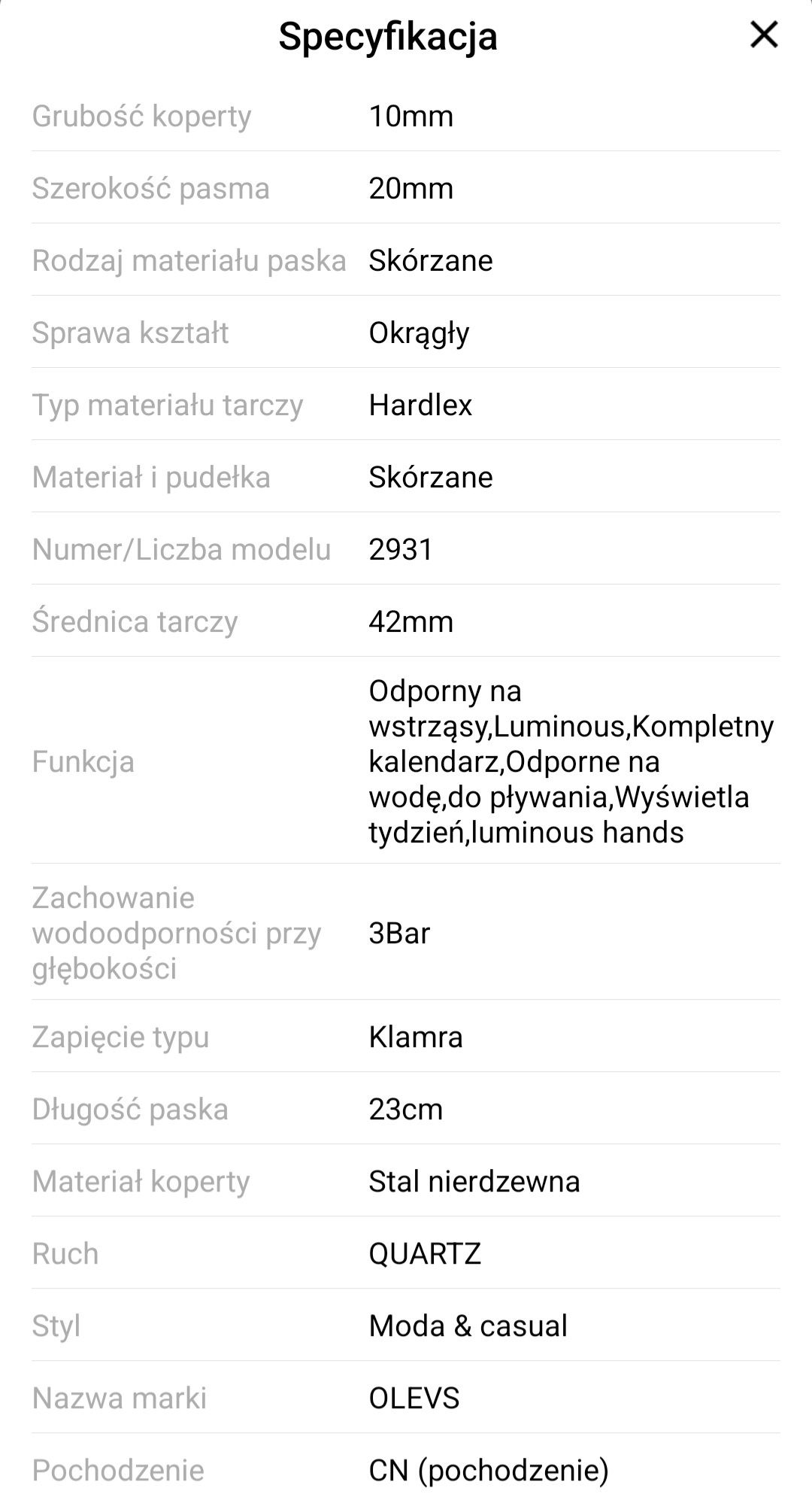 Luksusowy męski zegarek kwarcowy marki OLEVS model2932