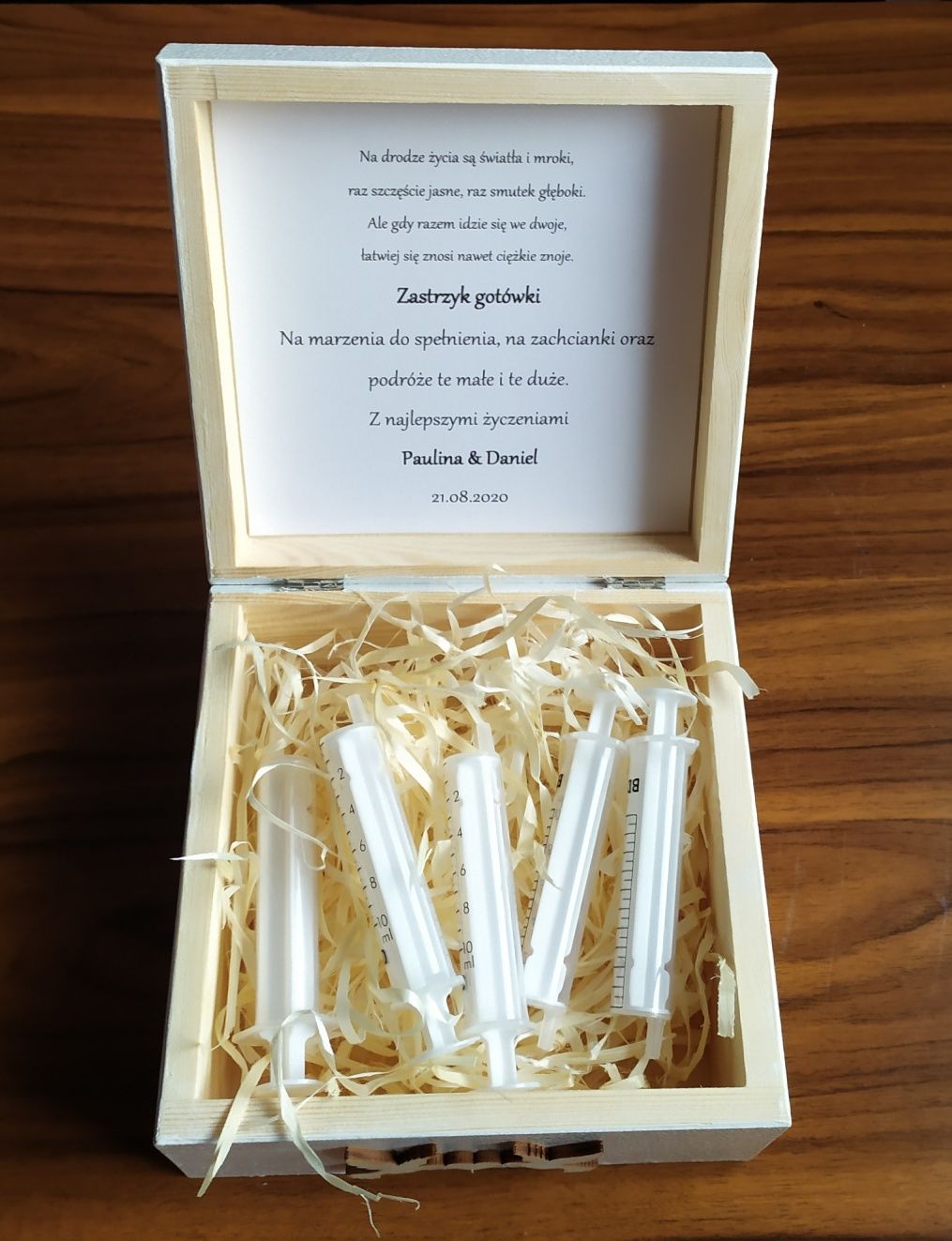 Drewniane pudełko, zastrzyk gotówki, prezent na wesele, ślub,18