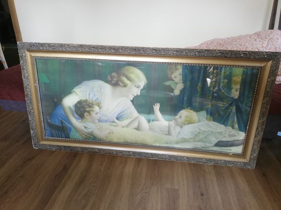 Obraz oleodruk Macierzyństwo Fr. Laubnitz w ozdobnej ramie 135x65  cm