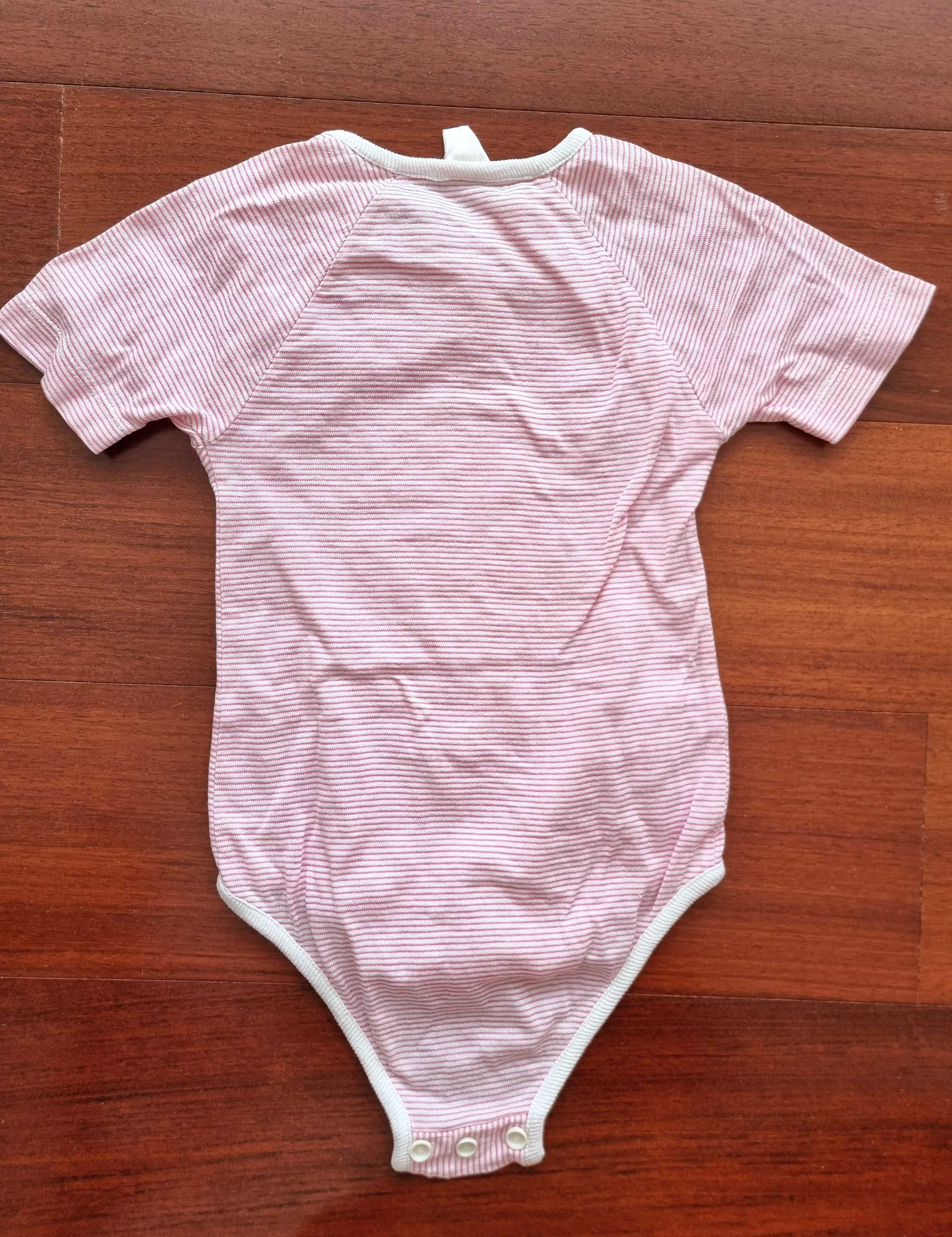 Body às riscas rosadas e brancas de algodão, recém-nascido