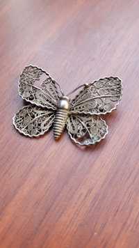 Stara piękna broszka srebro motyl