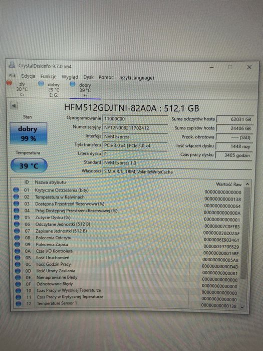 Dysk SSD M2 NVMe 512GB SK hynix OEM m.2 PCIe