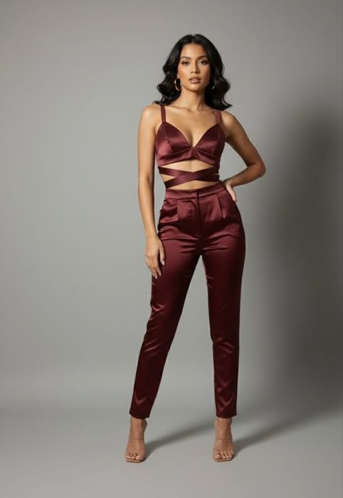 Conjunto cetim bordô