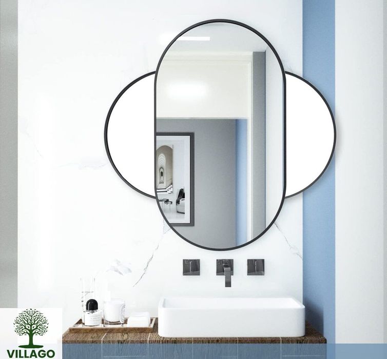 NOWE Lustro Owalne VILLAGO Design 80×40 CM – Czarna Rama, Styl Loftowy