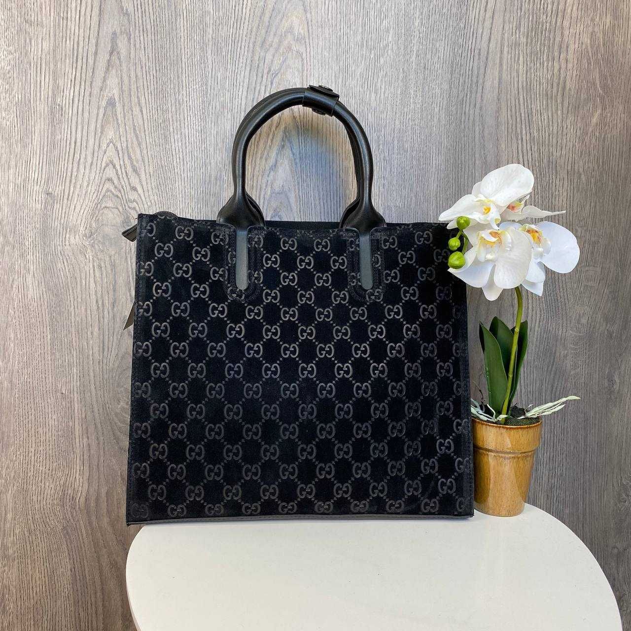 Женская большая сумка замш+экокожа сумочка Гучи Gucci жіноча сумочка