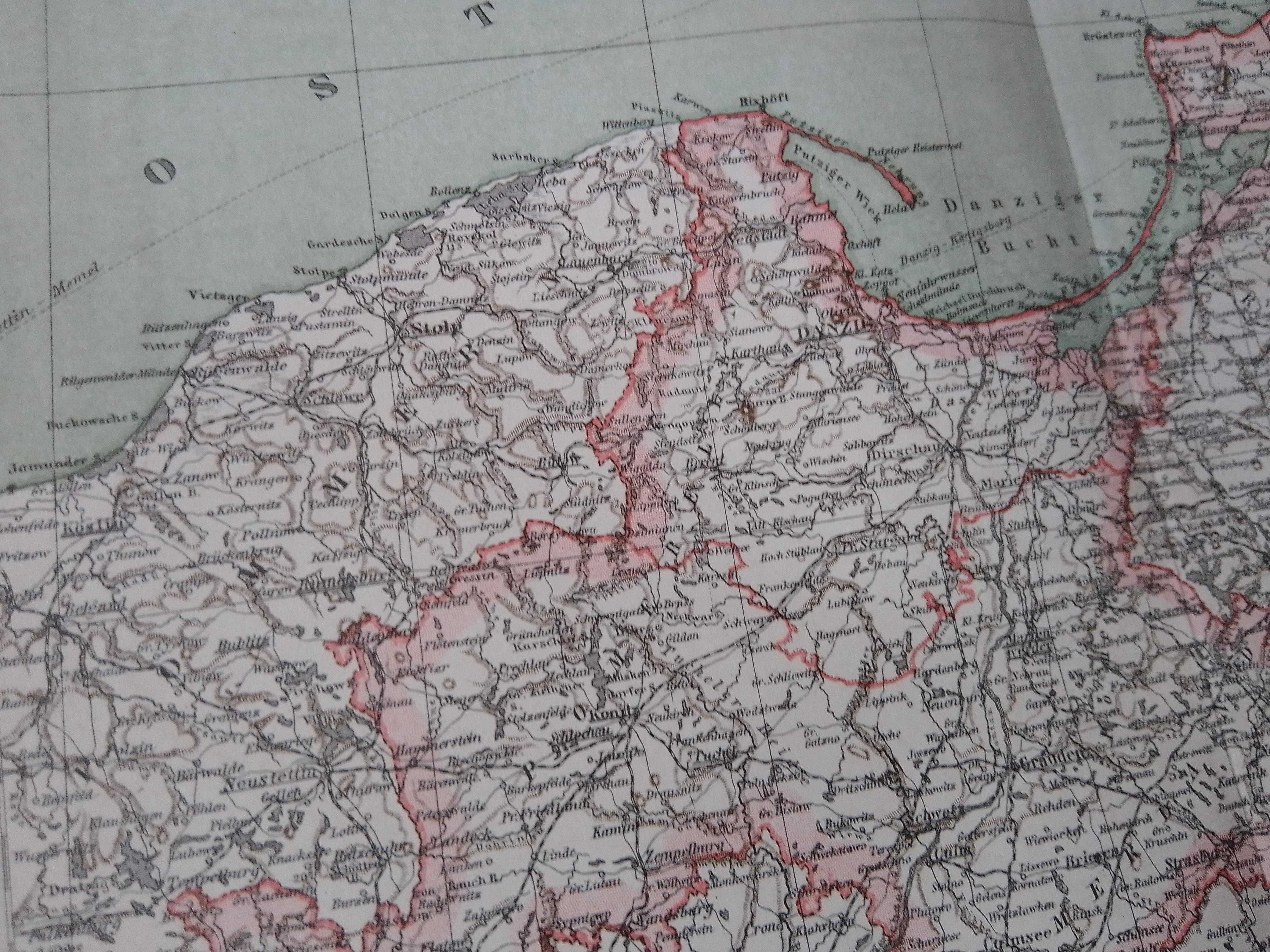 Prusy Wschodnie i Zachodnie  oryginalna XX . mapa do aranżacji