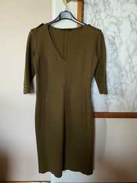 Khaki zielona sukienka 100% wełna Marc Cain vintage n2 36 S old money