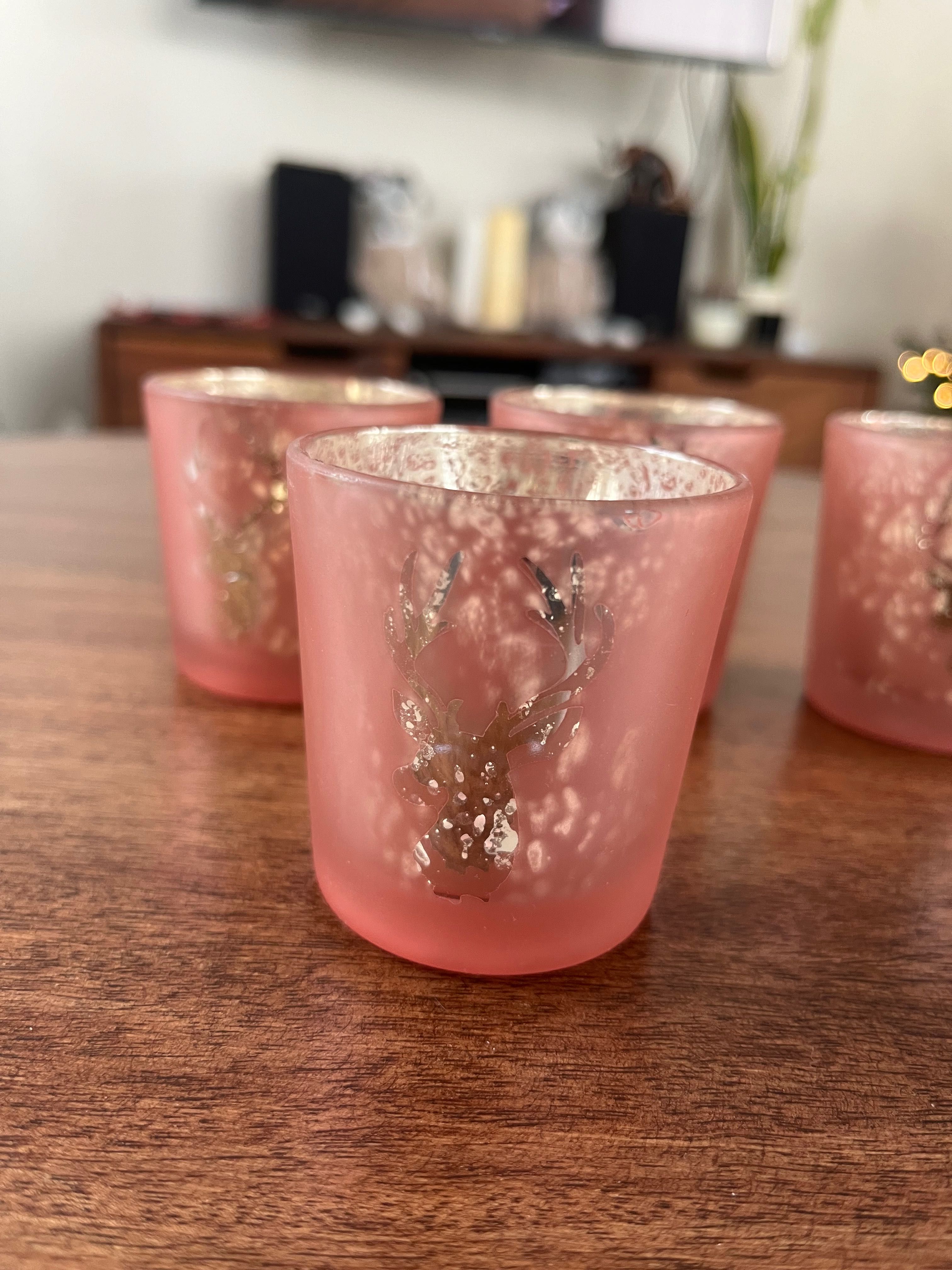 Świeczniki różowe tea light z jelonkami NOWE