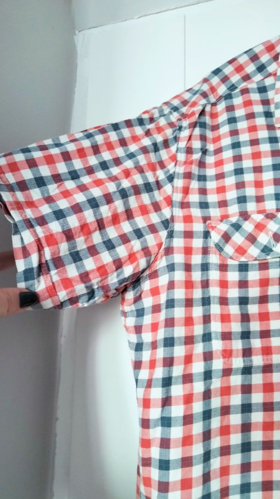 Koszula męska, w kratę, Plus Size, czerwona, niebieska, krata, L.O.G.G