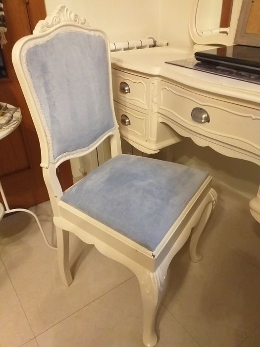 Toucador,mesa,secretária Queen Anne,renovado,espelho triplo e cadeira