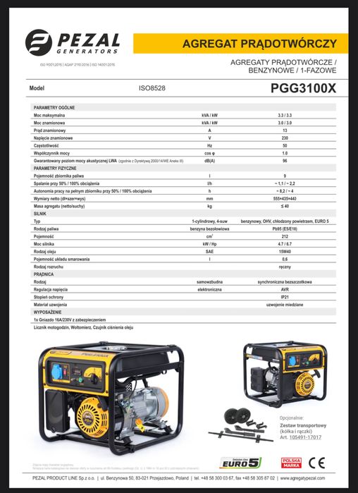 Генератор 3300Вт 3кWt Pezal PGG3100X