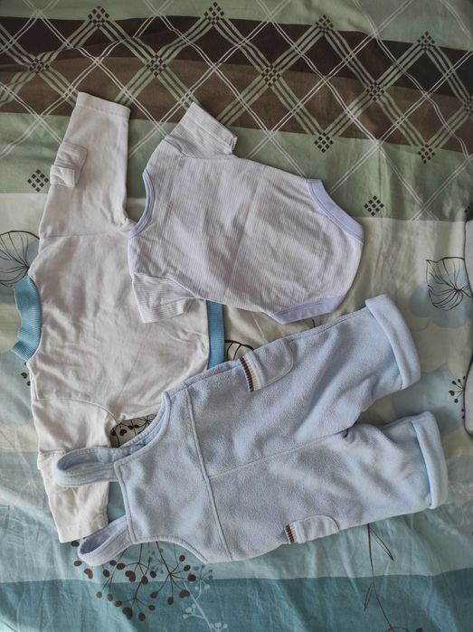 Ubranka niemowlęce, zestaw body, ogrodniczki chłopięce 0-3 mies