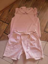 Komplet spodnie szorty bluzka L 40 pudrowy róż