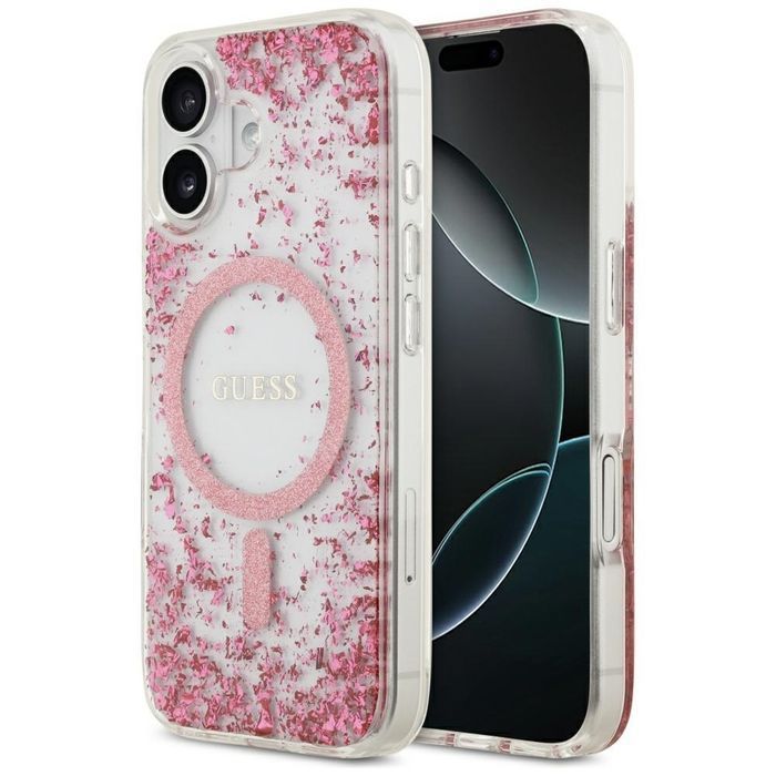 Oryginalne Etui GUESS Resin Bottom Glitter MagSafe do Iphone 17 różowy