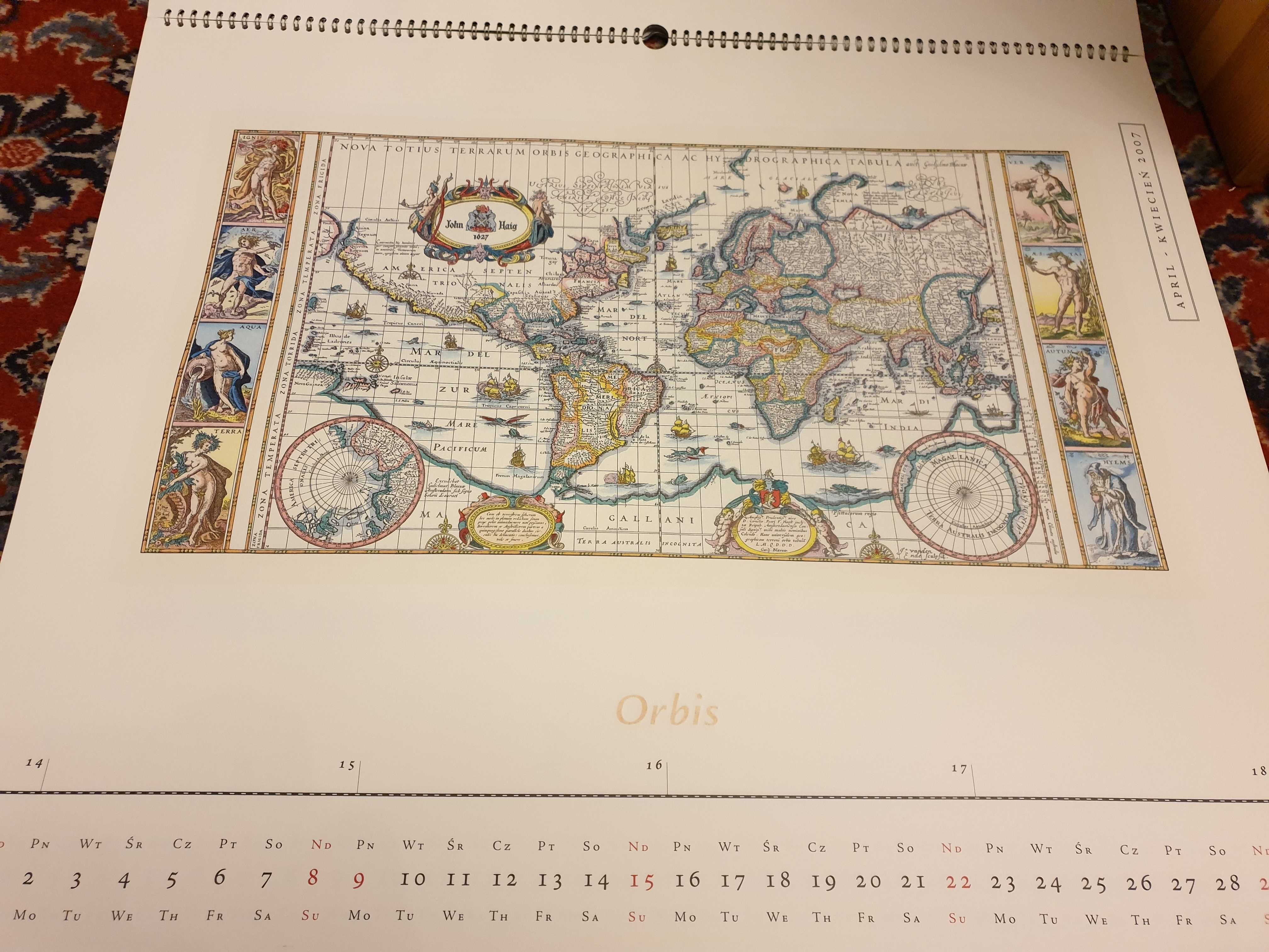 Kalendarz orbis Terrarum mapy Świata