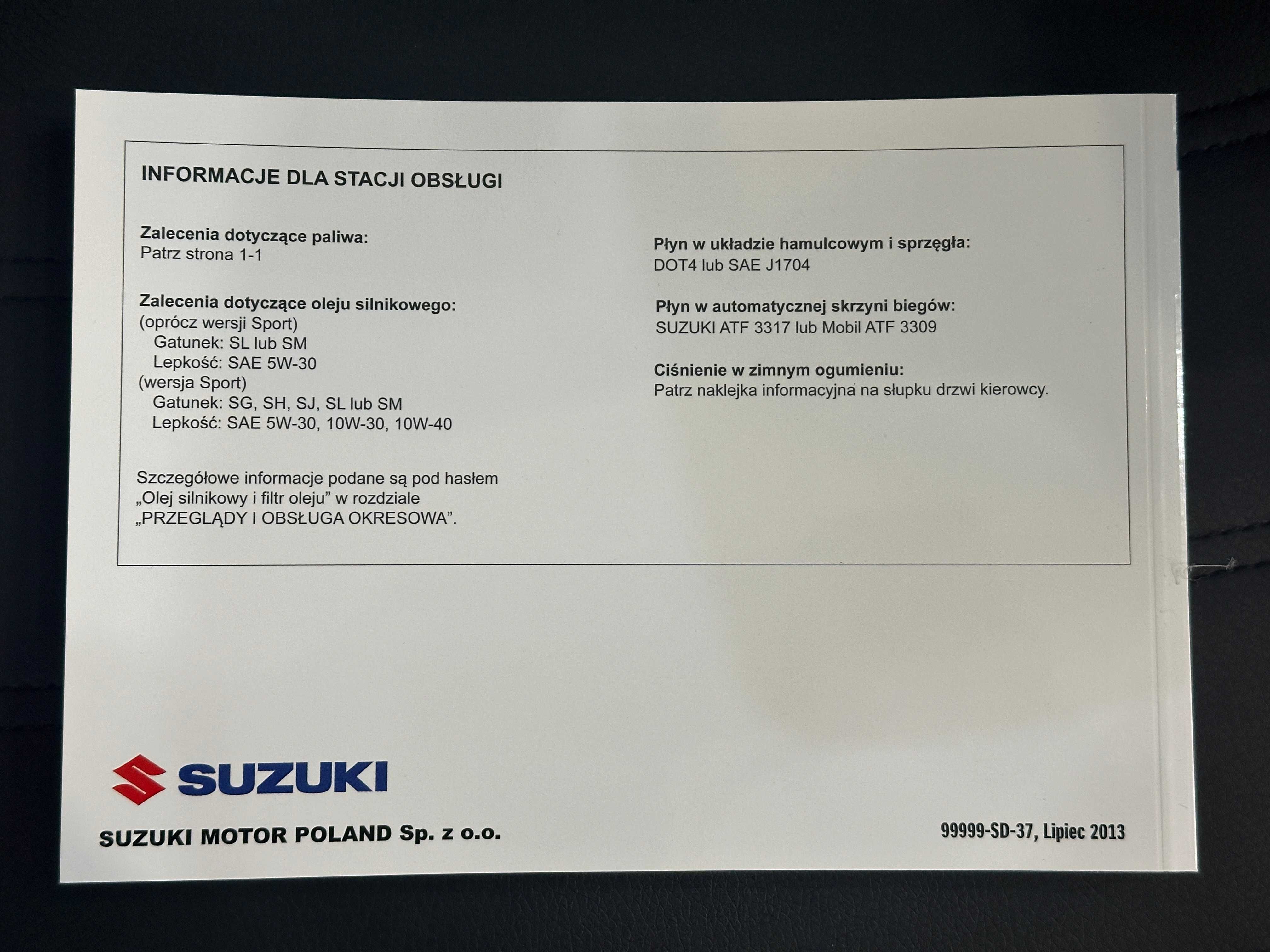 Suzuki Swift 2010 - 2017 Instrukcja Obsługi samochodu Polski