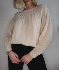 Kremowy moherowy sweter oversize boho handmade