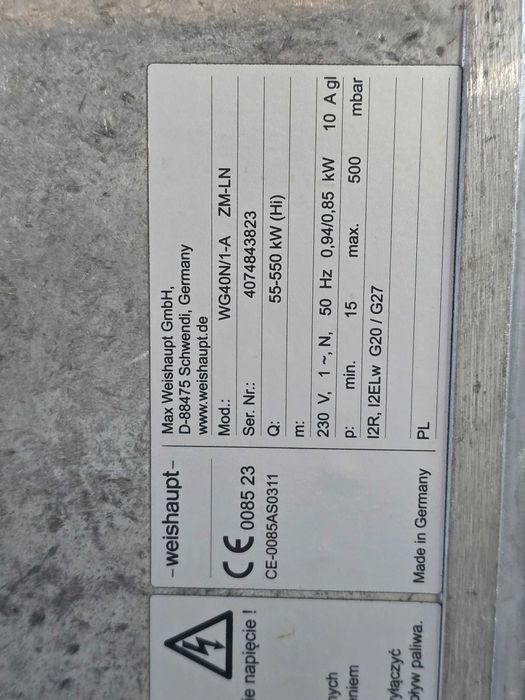 Weishaupt WG 40 ZM-LN 80-550kW palnik gazowy modulowany/2st. 2023 rok