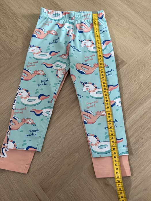 Legginsy 3/4 little kids 128 pomarańczowe turkusowe jednorożec