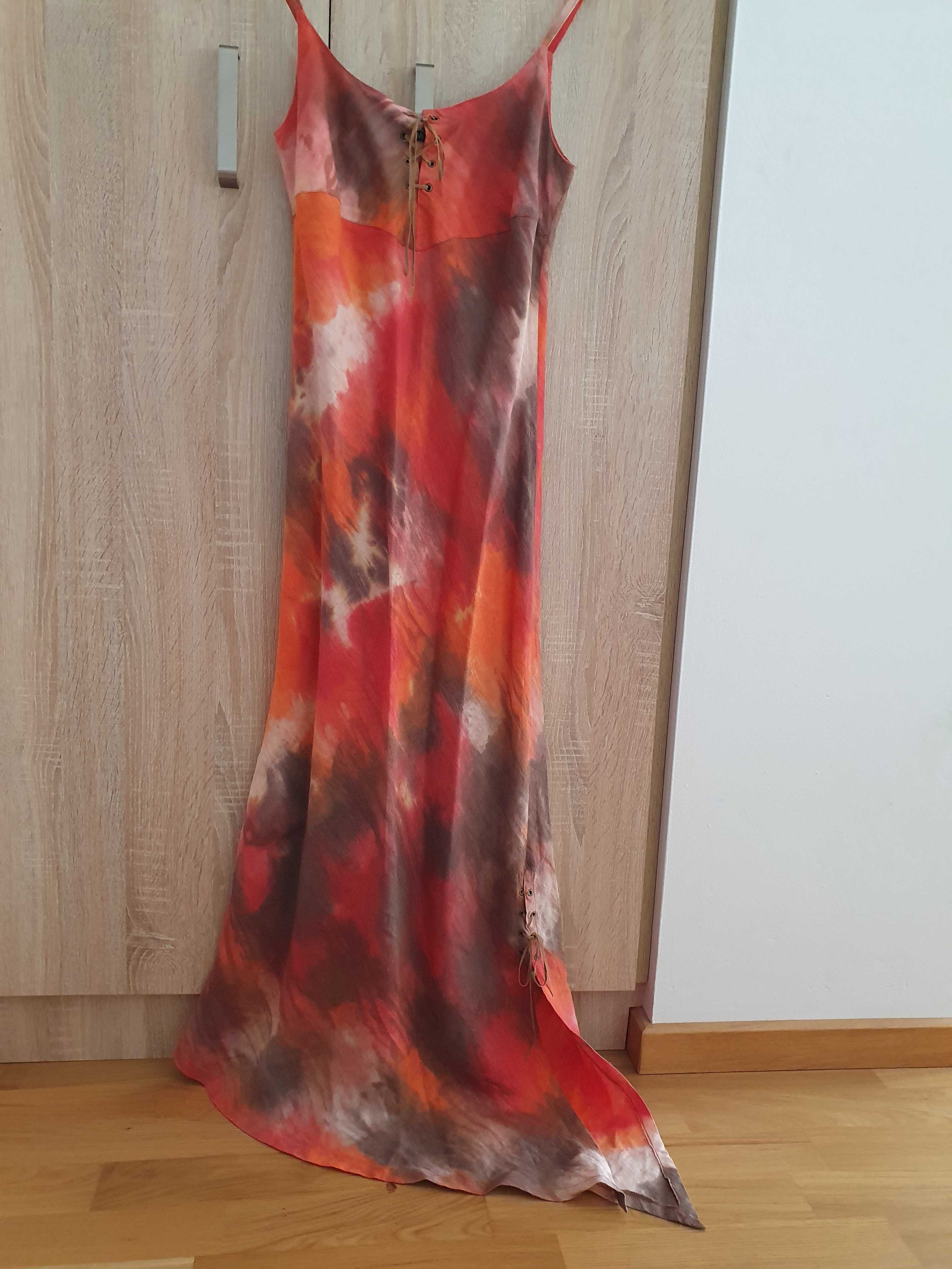 Molton sukienka letnia na ramiączkach długa maxi bawełna/len S/M