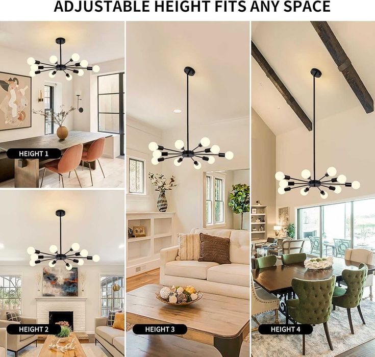 JIINOO Żyrandol sufitowy czarny 10xE27