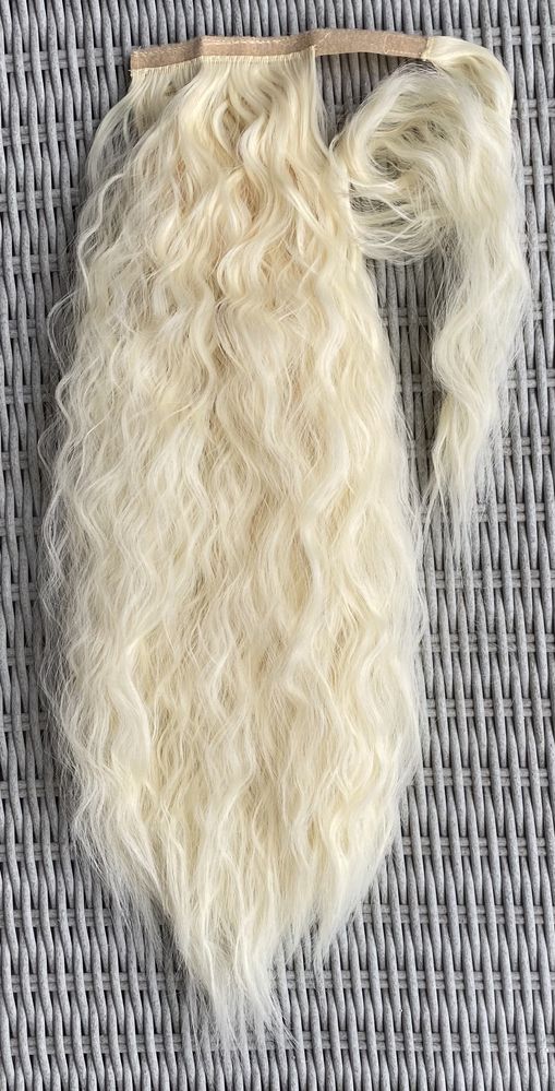 Premium Ultra włosy doczepiane, jasny blond, kucyk, treska, ( 312 )