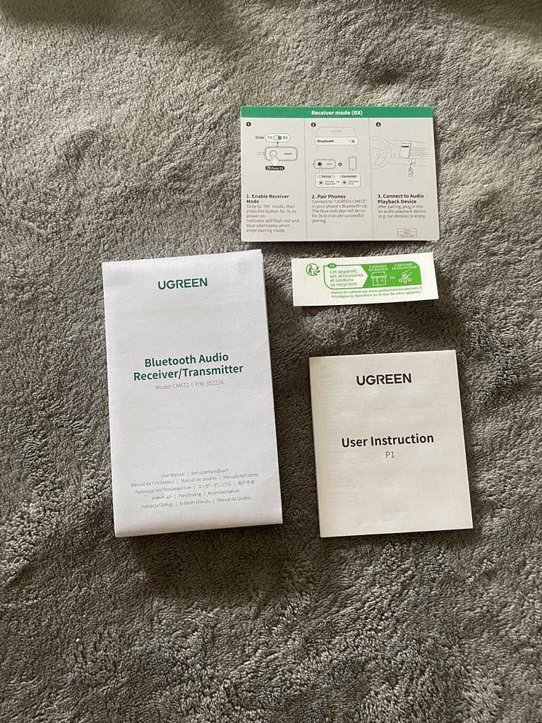 UGREEN Odbiornik Bluetooth BT 5.3 Mini Jack 3.5mm 300mAh + Adapter