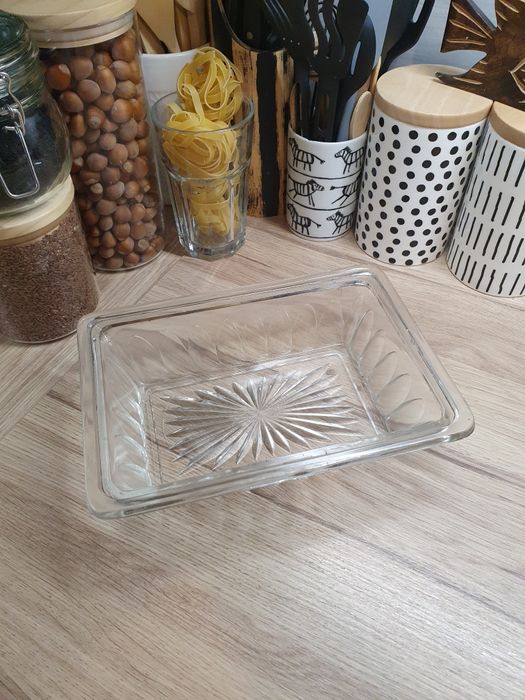 Szklana misa śledziowka stara taca PRL półmisek szkło