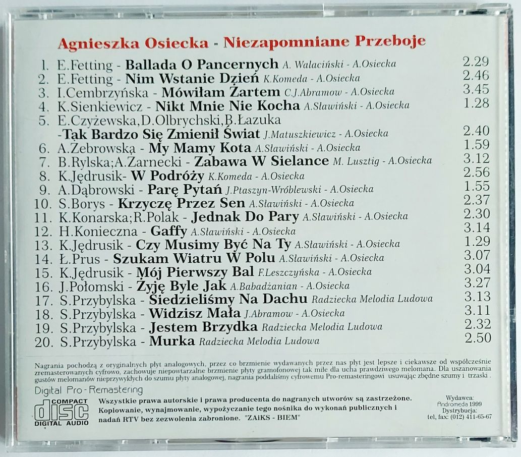 Agnieszka Osiecka Niezapomniane Przeboje 1999r