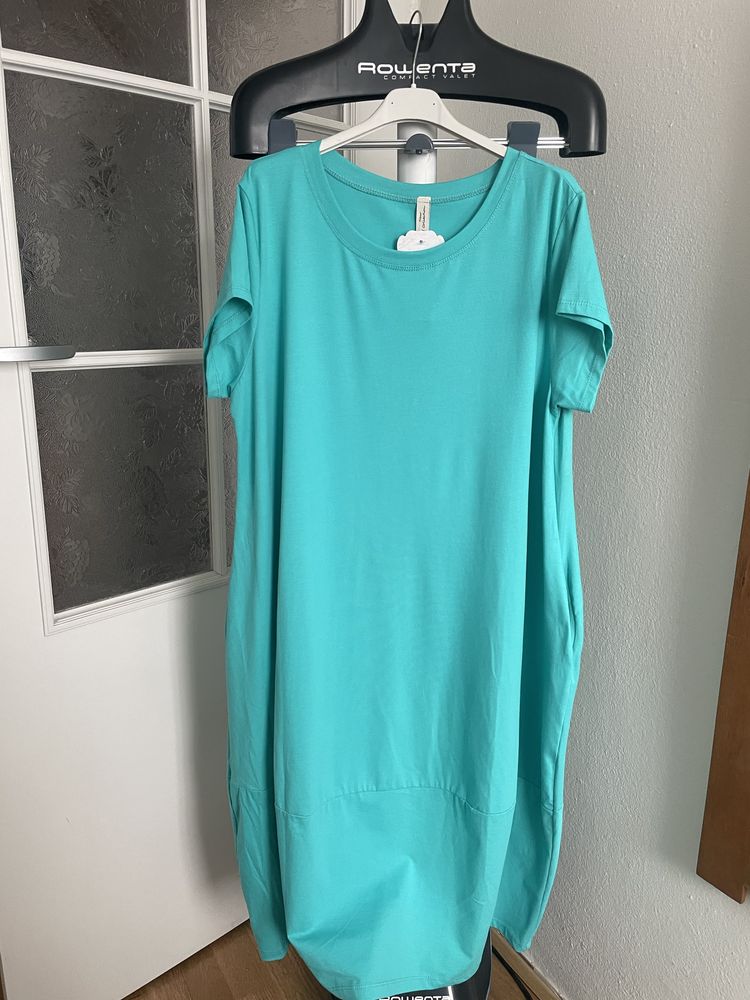 Włoska Sukienka lato wyprzedaż!! bawełna plus size 48-50 turkus