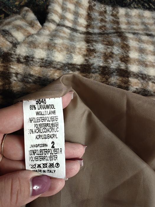 Płaszcz italy wełniany wełna oversize krata jesienny zimowy ciepły