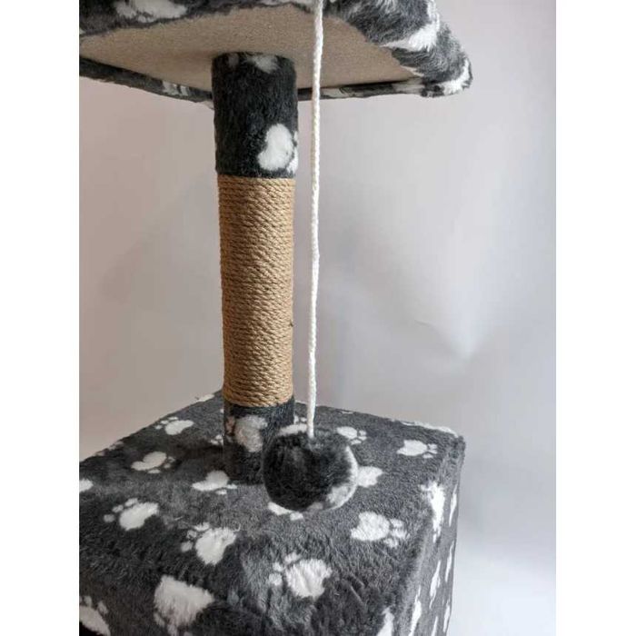 Кігтеточка з будиночком, 35х35х65см, сіра з лапкою та помпоном 7.13183