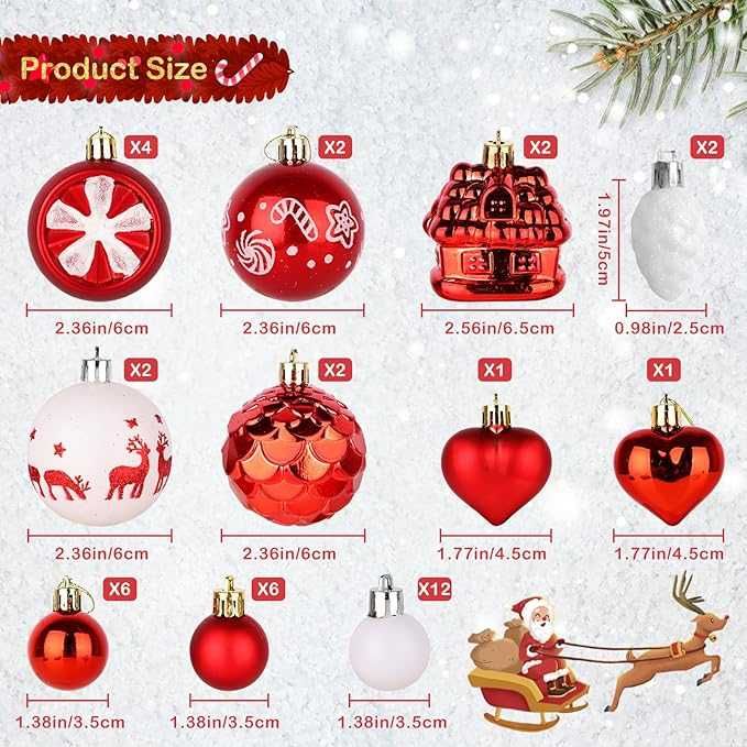 Conjunto de 40 Peças de Natal Vermelhas e Brancas