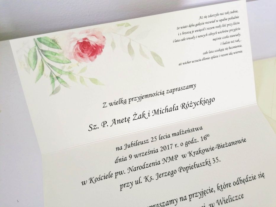 Zaproszenia na rocznicę ślubu