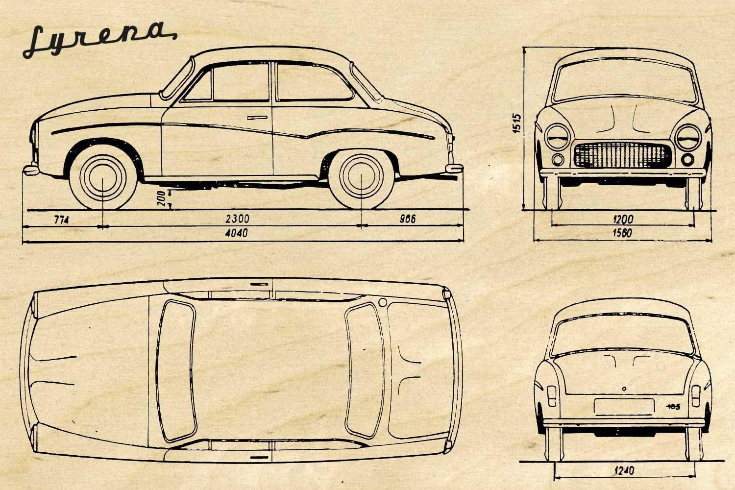 Samochód Syrena retro model grawerowany w drewnie