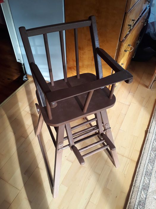 krzesełko do karmienia prl patyczak brązowy retro vintage