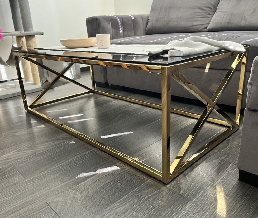 Ława szklana enamon agata meble złota stolik kawowy glamour